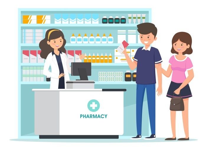 Modern interior pharmacy or drugstore vector image on VectorStock